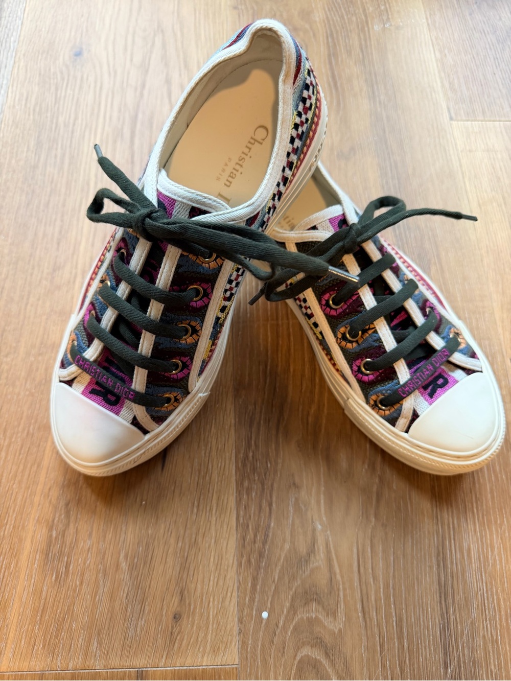 Dior Multicolor Low-Top Canvas Sneakers with Pink and Black Accents Authentic